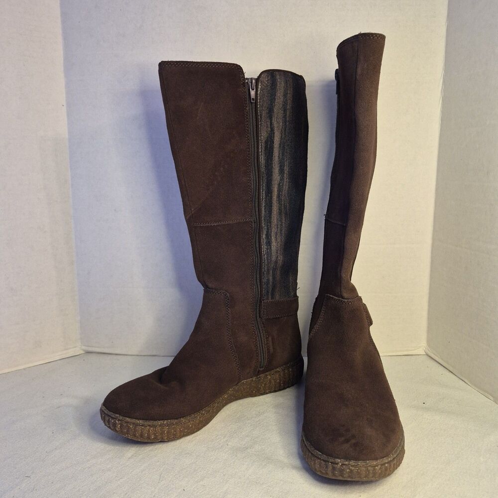 Clarks Caroline Womens Riding Boots Size 7.5 Wide Brown Buckle Zip Suede Comfort